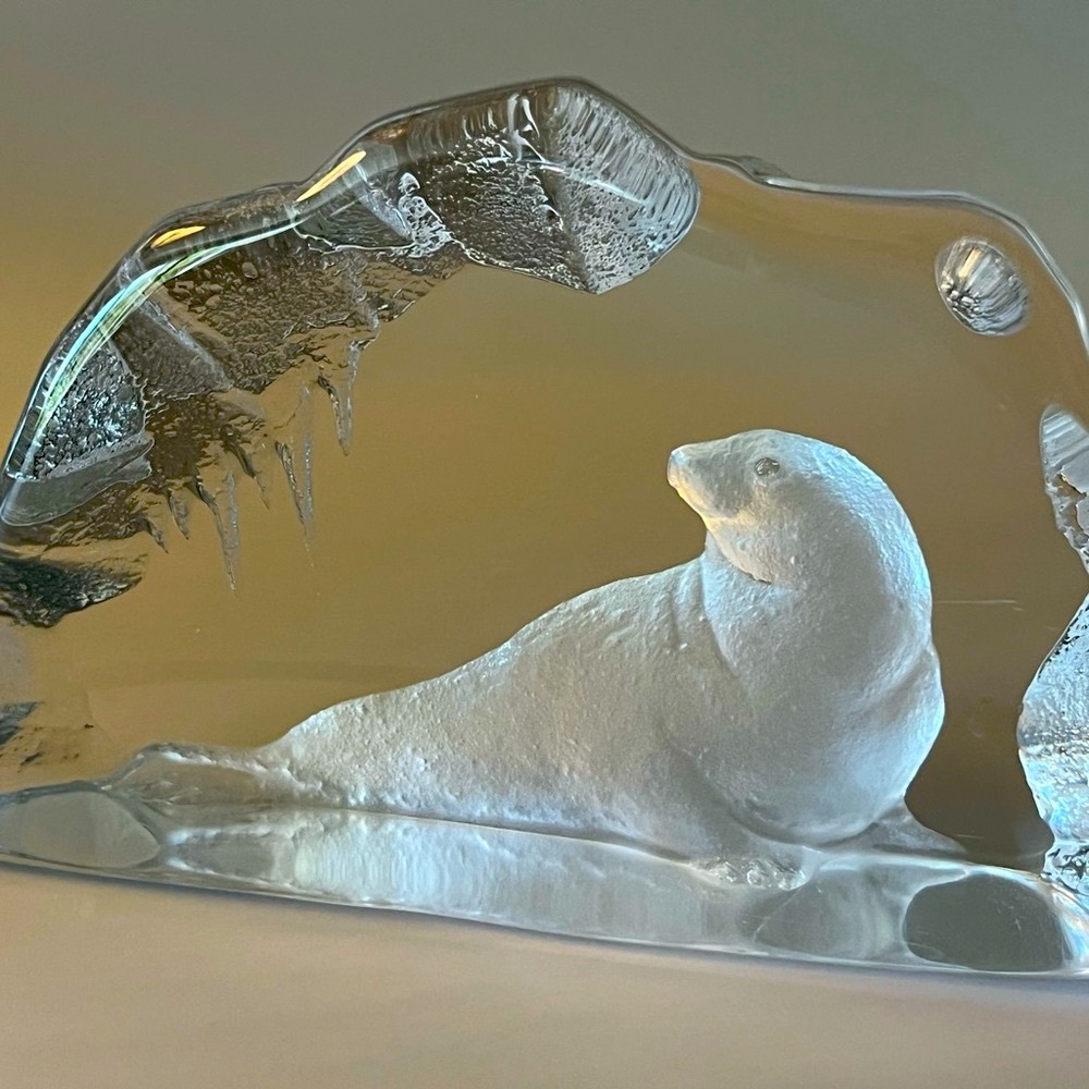 Swedish Crystal Glass Arctic Seal Etched Signed & Numbered MCM